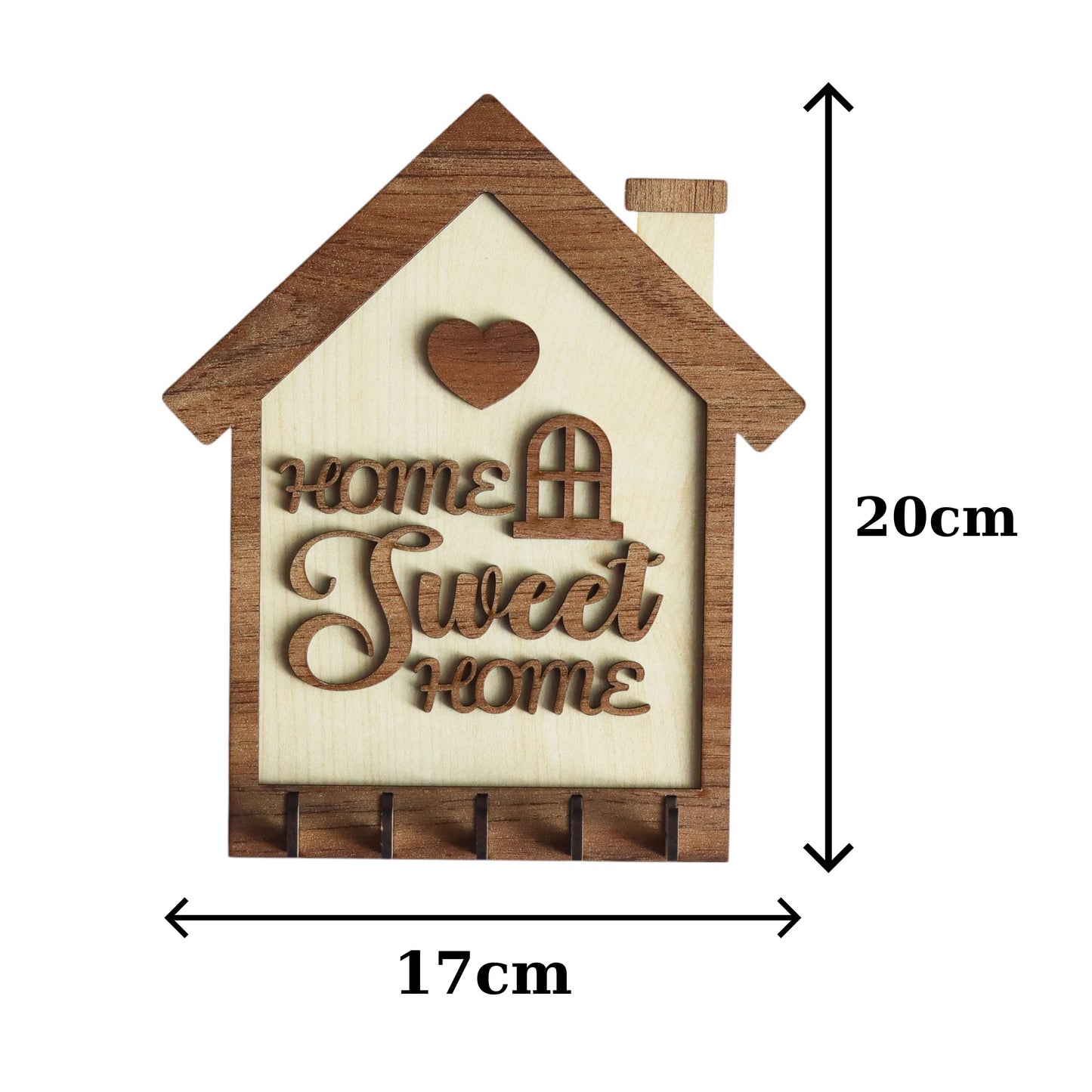 Ahşap Anahtar Askılığı – "Home Sweet Home" Tasarımlı Duvar Tipi Anahtarlık (20x17cm)