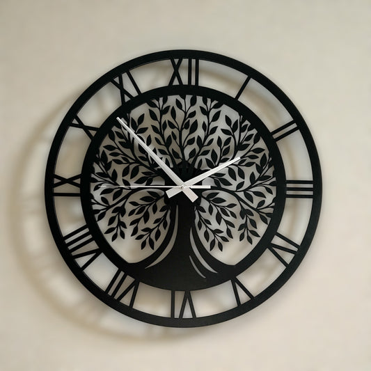 Premium Ahşap Duvar Saati 40x40 cm | Hayat Ağacı Temalı